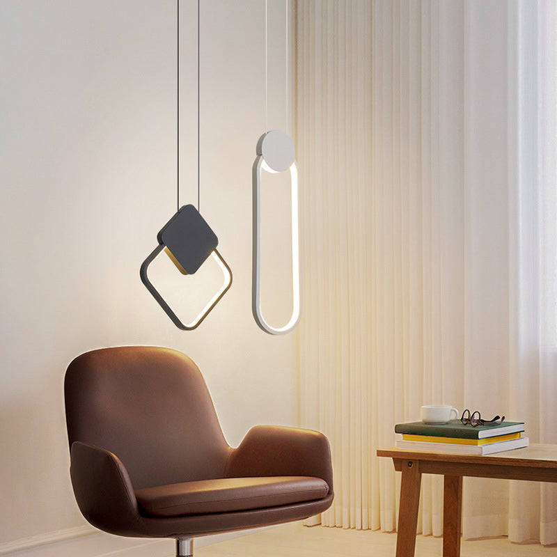 Oval/Round/Square Pendant Lighting Minimalism Acrylic Living Room LED Hanging Ceiling Light in Black/White White Oval Clearhalo 'Ceiling Lights' 'Modern Pendants' 'Modern' 'Pendant Lights' 'Pendants' Lighting' 1971502