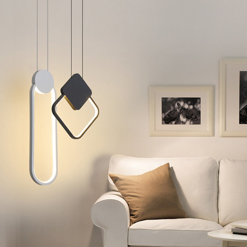 Oval/Round/Square Pendant Lighting Minimalism Acrylic Living Room LED Hanging Ceiling Light in Black/White Clearhalo 'Ceiling Lights' 'Modern Pendants' 'Modern' 'Pendant Lights' 'Pendants' Lighting' 1971503