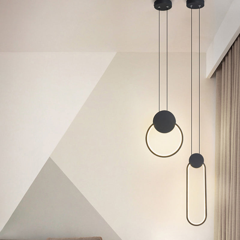 Oval/Round/Square Pendant Lighting Minimalism Acrylic Living Room LED Hanging Ceiling Light in Black/White Clearhalo 'Ceiling Lights' 'Modern Pendants' 'Modern' 'Pendant Lights' 'Pendants' Lighting' 1971508