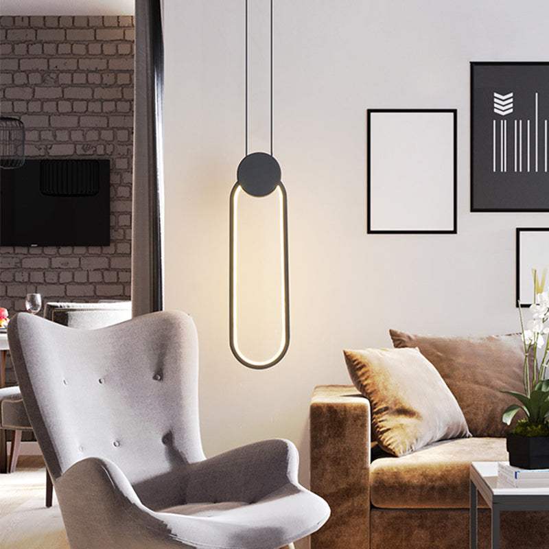 Oval/Round/Square Pendant Lighting Minimalism Acrylic Living Room LED Hanging Ceiling Light in Black/White Clearhalo 'Ceiling Lights' 'Modern Pendants' 'Modern' 'Pendant Lights' 'Pendants' Lighting' 1971509