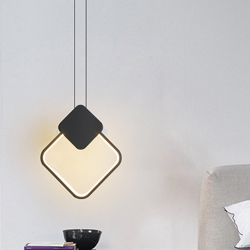 Oval/Round/Square Pendant Lighting Minimalism Acrylic Living Room LED Hanging Ceiling Light in Black/White Black Square Plate Clearhalo 'Ceiling Lights' 'Modern Pendants' 'Modern' 'Pendant Lights' 'Pendants' Lighting' 1971524