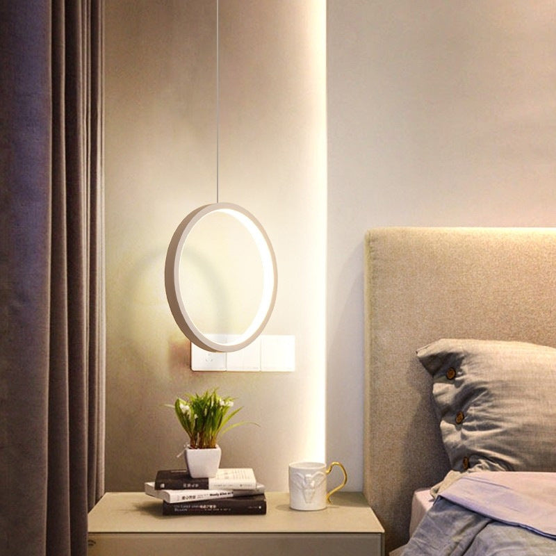 Bedside LED Pendulum Light Simple Black/White Drop Pendant with Ring/Interlocked Ring Acrylic Shade in Warm/White Light White A Clearhalo 'Ceiling Lights' 'Modern Pendants' 'Modern' 'Pendant Lights' 'Pendants' Lighting' 1971528