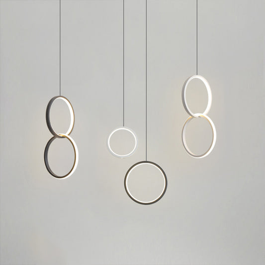 Bedside LED Pendulum Light Simple Black/White Drop Pendant with Ring/Interlocked Ring Acrylic Shade in Warm/White Light Clearhalo 'Ceiling Lights' 'Modern Pendants' 'Modern' 'Pendant Lights' 'Pendants' Lighting' 1971529