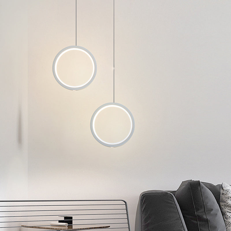 Bedside LED Pendulum Light Simple Black/White Drop Pendant with Ring/Interlocked Ring Acrylic Shade in Warm/White Light Clearhalo 'Ceiling Lights' 'Modern Pendants' 'Modern' 'Pendant Lights' 'Pendants' Lighting' 1971530