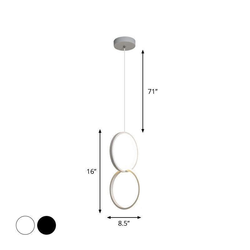 Bedside LED Pendulum Light Simple Black/White Drop Pendant with Ring/Interlocked Ring Acrylic Shade in Warm/White Light Clearhalo 'Ceiling Lights' 'Modern Pendants' 'Modern' 'Pendant Lights' 'Pendants' Lighting' 1971535