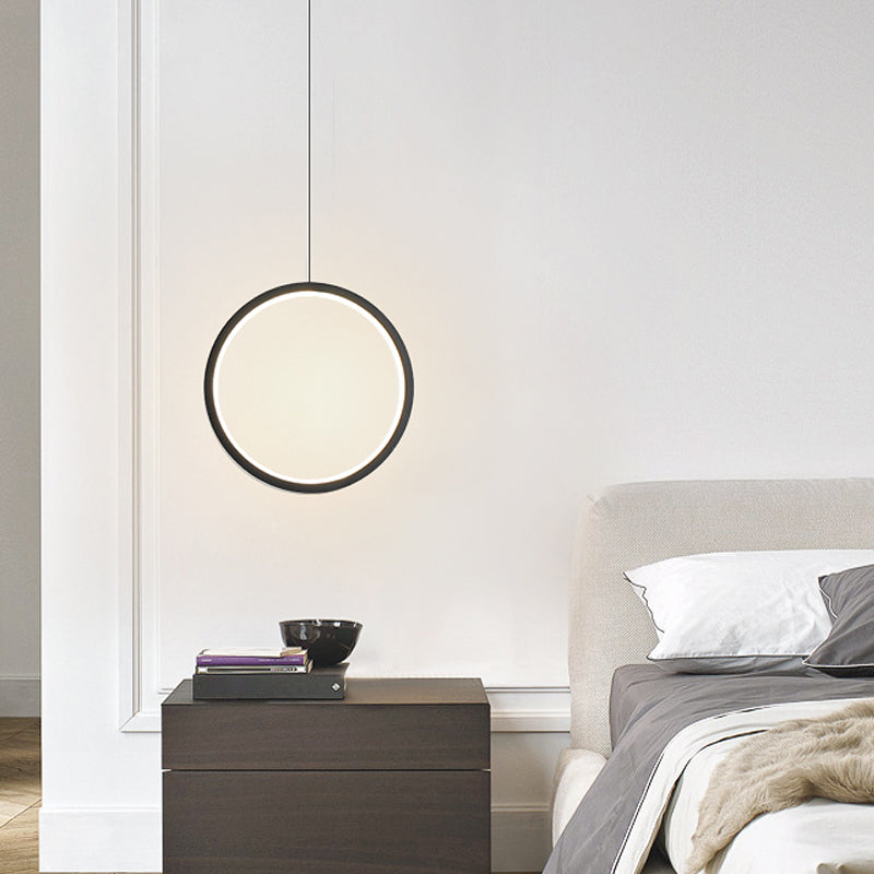 Bedside LED Pendulum Light Simple Black/White Drop Pendant with Ring/Interlocked Ring Acrylic Shade in Warm/White Light Clearhalo 'Ceiling Lights' 'Modern Pendants' 'Modern' 'Pendant Lights' 'Pendants' Lighting' 1971537