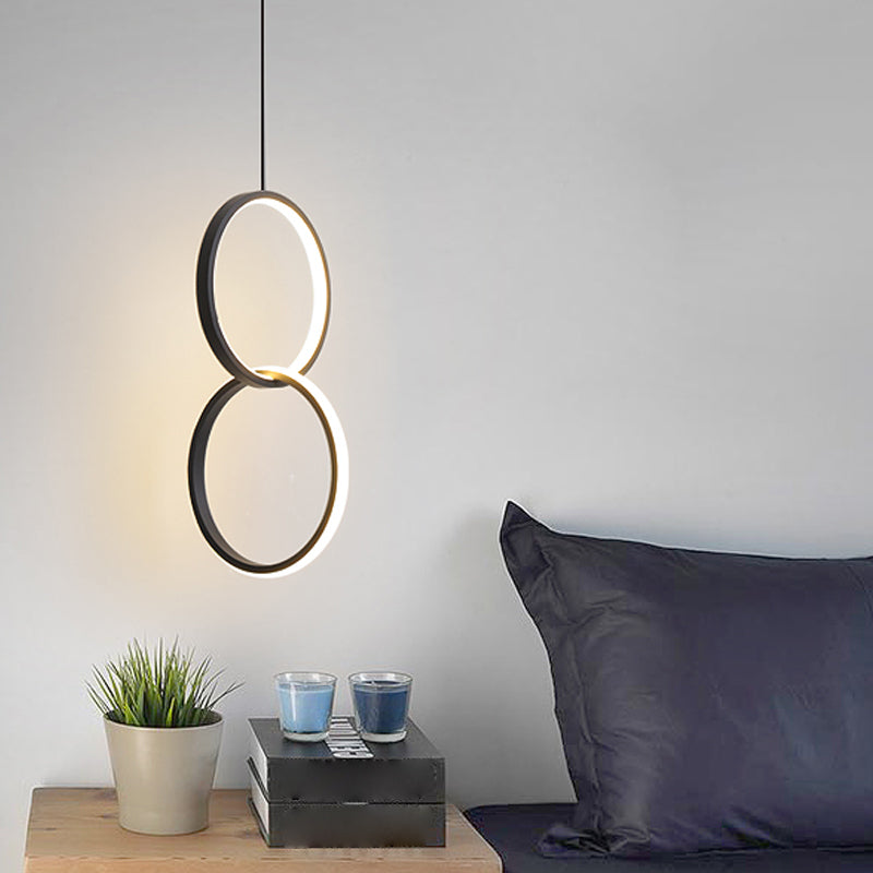 Bedside LED Pendulum Light Simple Black/White Drop Pendant with Ring/Interlocked Ring Acrylic Shade in Warm/White Light Clearhalo 'Ceiling Lights' 'Modern Pendants' 'Modern' 'Pendant Lights' 'Pendants' Lighting' 1971541