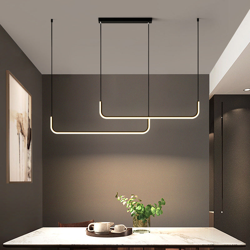 Aluminum Linear Pendant Light Fixture Simplicity Black/Gold LED Hanging Lamp over Dining Table, 39"/59" Width Black 47" Clearhalo 'Ceiling Lights' 'Modern Pendants' 'Modern' 'Pendant Lights' 'Pendants' Lighting' 1971550
