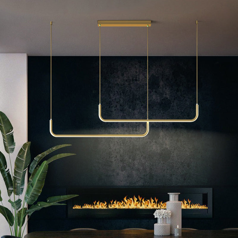 Aluminum Linear Pendant Light Fixture Simplicity Black/Gold LED Hanging Lamp over Dining Table, 39"/59" Width Gold 47" Clearhalo 'Ceiling Lights' 'Modern Pendants' 'Modern' 'Pendant Lights' 'Pendants' Lighting' 1971560