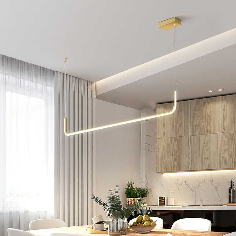 Aluminum Linear Pendant Light Fixture Simplicity Black/Gold LED Hanging Lamp over Dining Table, 39"/59" Width Gold 35.5" Clearhalo 'Ceiling Lights' 'Modern Pendants' 'Modern' 'Pendant Lights' 'Pendants' Lighting' 1971563