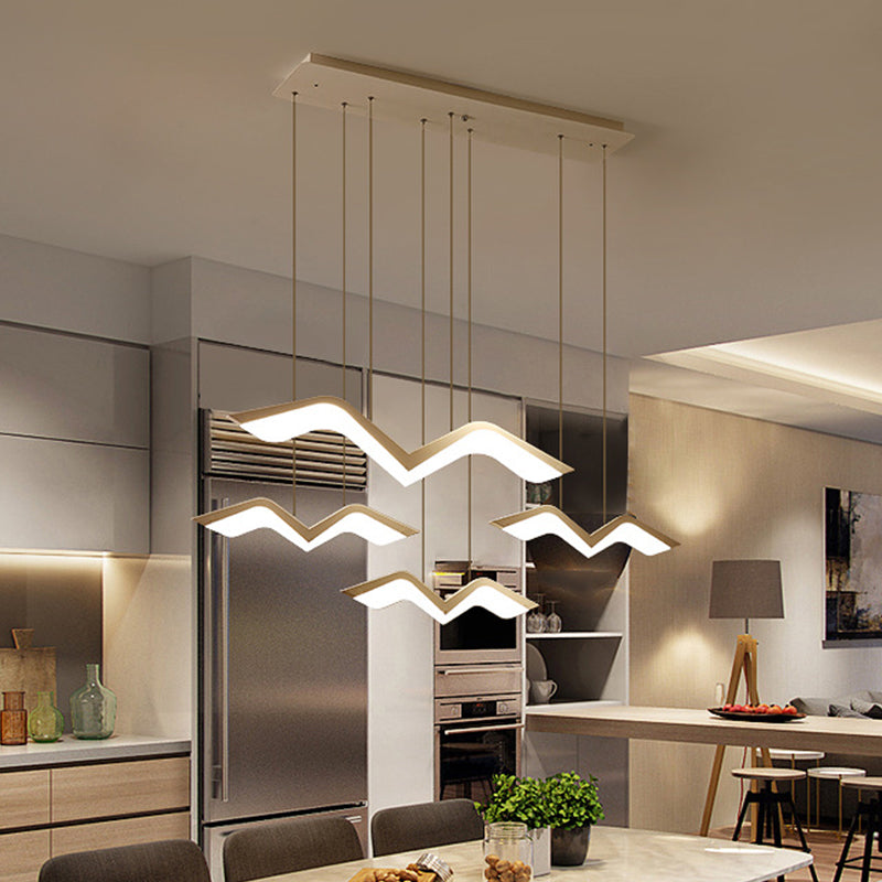 Novelty Modern Gull Shaped Hanging Light Acrylic 2/3/5 Heads Dining Room LED Cluster Pendant in Warm/White Light 4 White Clearhalo 'Ceiling Lights' 'Modern Pendants' 'Modern' 'Pendant Lights' 'Pendants' Lighting' 1971595