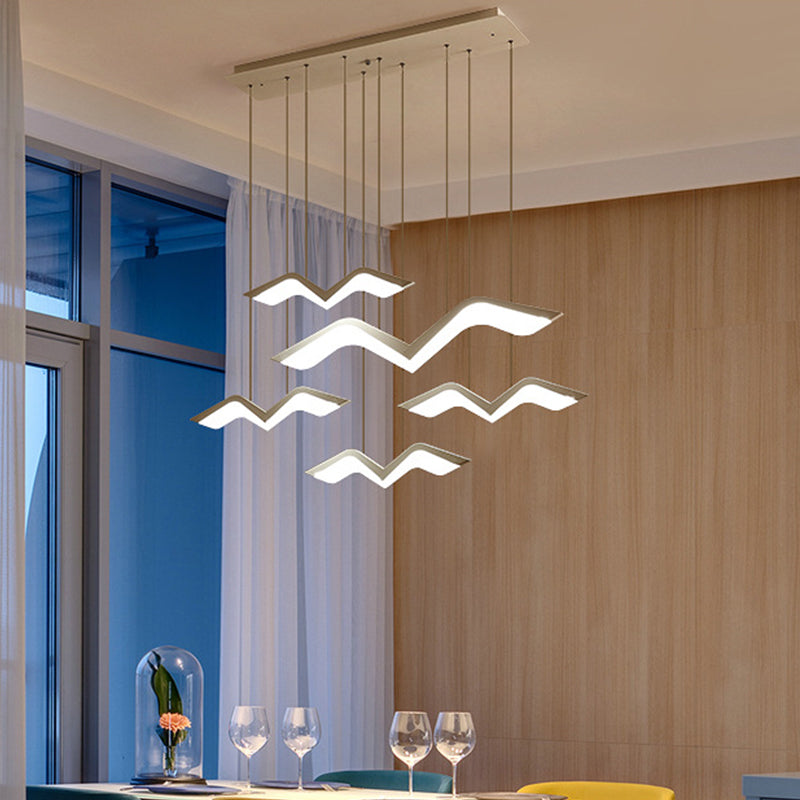Novelty Modern Gull Shaped Hanging Light Acrylic 2/3/5 Heads Dining Room LED Cluster Pendant in Warm/White Light 5 White Clearhalo 'Ceiling Lights' 'Modern Pendants' 'Modern' 'Pendant Lights' 'Pendants' Lighting' 1971600