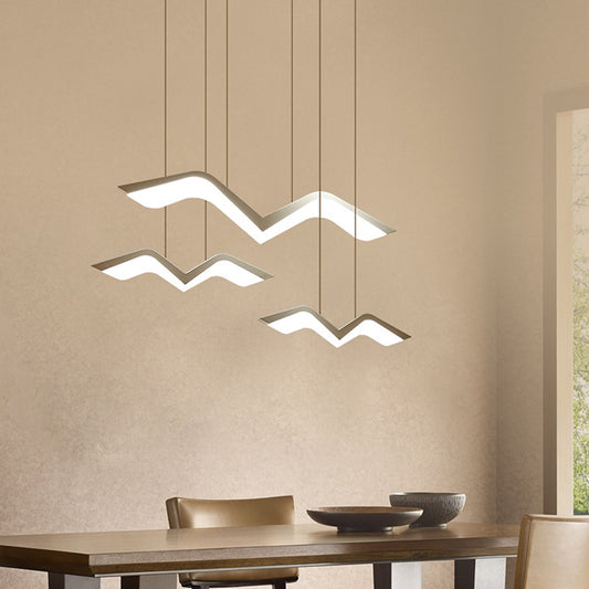 Novelty Modern Gull Shaped Hanging Light Acrylic 2/3/5 Heads Dining Room LED Cluster Pendant in Warm/White Light 3 White