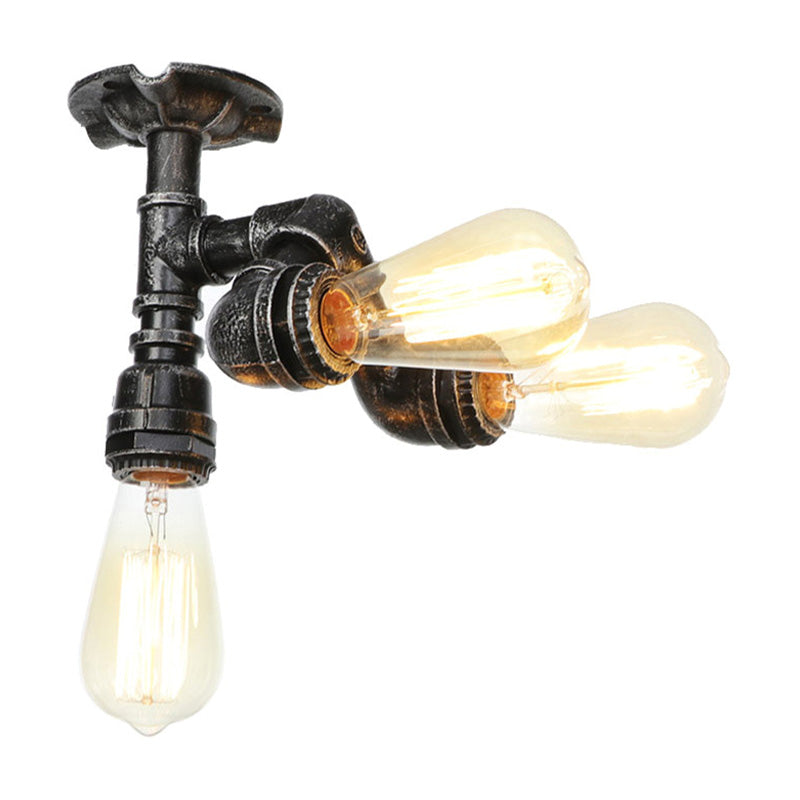 Water Pipe Metal Semi Flush Mount Vintage 3/4 Lights Indoor Ceiling Light Fixture in Antique Brass/Aged Silver/Antique Bronze Aged Silver C Clearhalo 'Ceiling Lights' 'Close To Ceiling Lights' 'Close to ceiling' 'Semi-flushmount' Lighting' 1971637