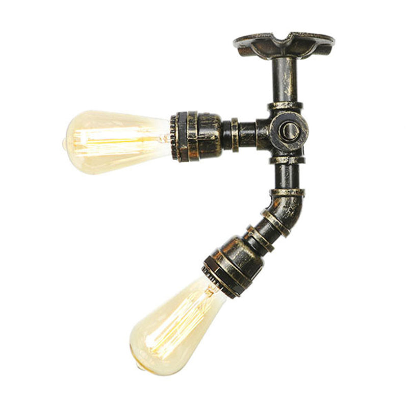 Metal Piping Semi Flush Light Farmhouse 2 Lights Foyer Ceiling Flush Mount in Antique Brass/Aged Silver/Antique Bronze Antique Bronze B Clearhalo 'Ceiling Lights' 'Close To Ceiling Lights' 'Close to ceiling' 'Semi-flushmount' Lighting' 1971674