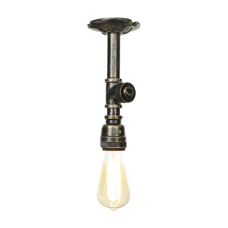 Vintage Pipe Ceiling Mounted Fixture 1 Light Metallic Semi Flush in Aged Silver/Antique Brass/Antique Bronze for Kitchen Antique Bronze A Clearhalo 'Ceiling Lights' 'Close To Ceiling Lights' 'Close to ceiling' 'Semi-flushmount' Lighting' 1971687