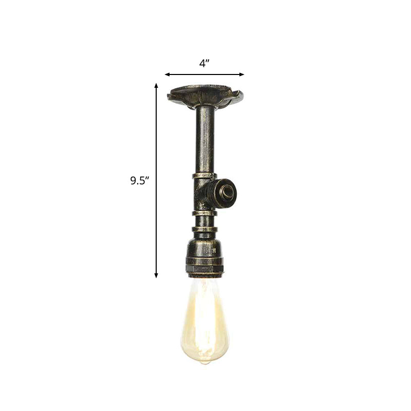 Vintage Pipe Ceiling Mounted Fixture 1 Light Metallic Semi Flush in Aged Silver/Antique Brass/Antique Bronze for Kitchen Clearhalo 'Ceiling Lights' 'Close To Ceiling Lights' 'Close to ceiling' 'Semi-flushmount' Lighting' 1971688