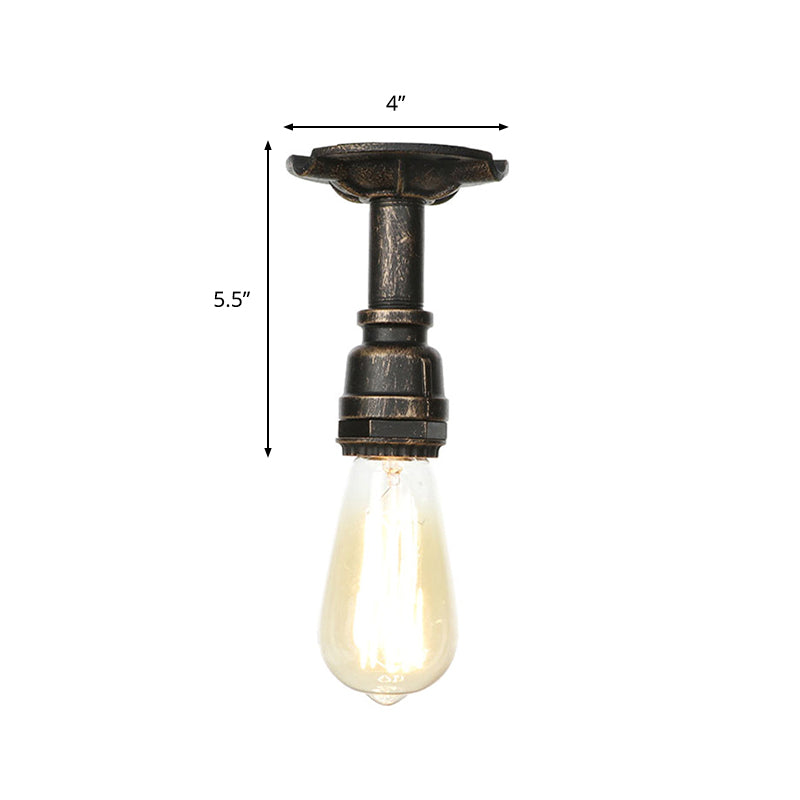Vintage Pipe Ceiling Mounted Fixture 1 Light Metallic Semi Flush in Aged Silver/Antique Brass/Antique Bronze for Kitchen Clearhalo 'Ceiling Lights' 'Close To Ceiling Lights' 'Close to ceiling' 'Semi-flushmount' Lighting' 1971690