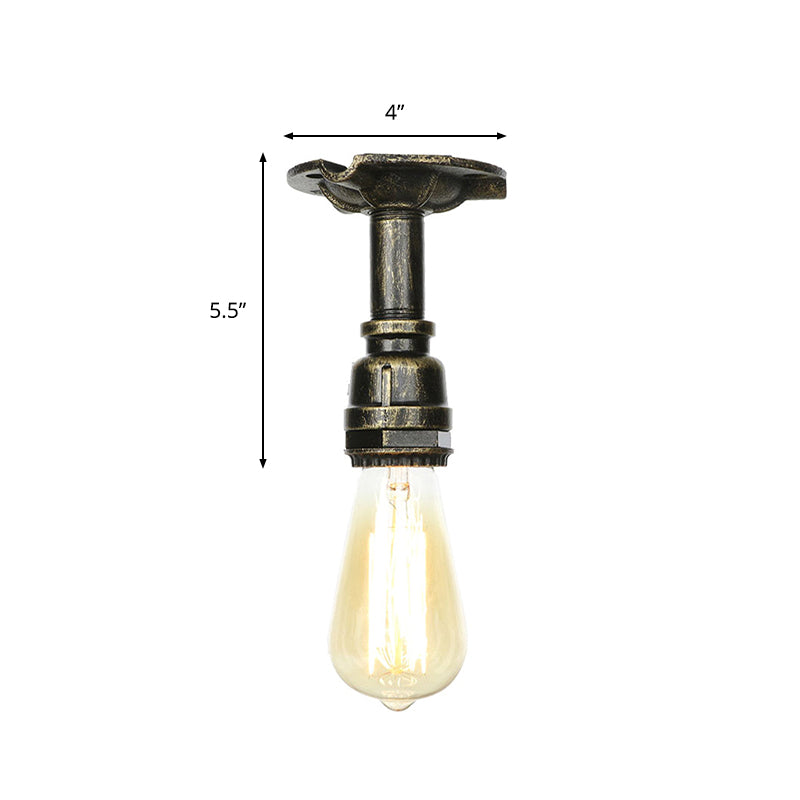 Vintage Pipe Ceiling Mounted Fixture 1 Light Metallic Semi Flush in Aged Silver/Antique Brass/Antique Bronze for Kitchen Clearhalo 'Ceiling Lights' 'Close To Ceiling Lights' 'Close to ceiling' 'Semi-flushmount' Lighting' 1971694