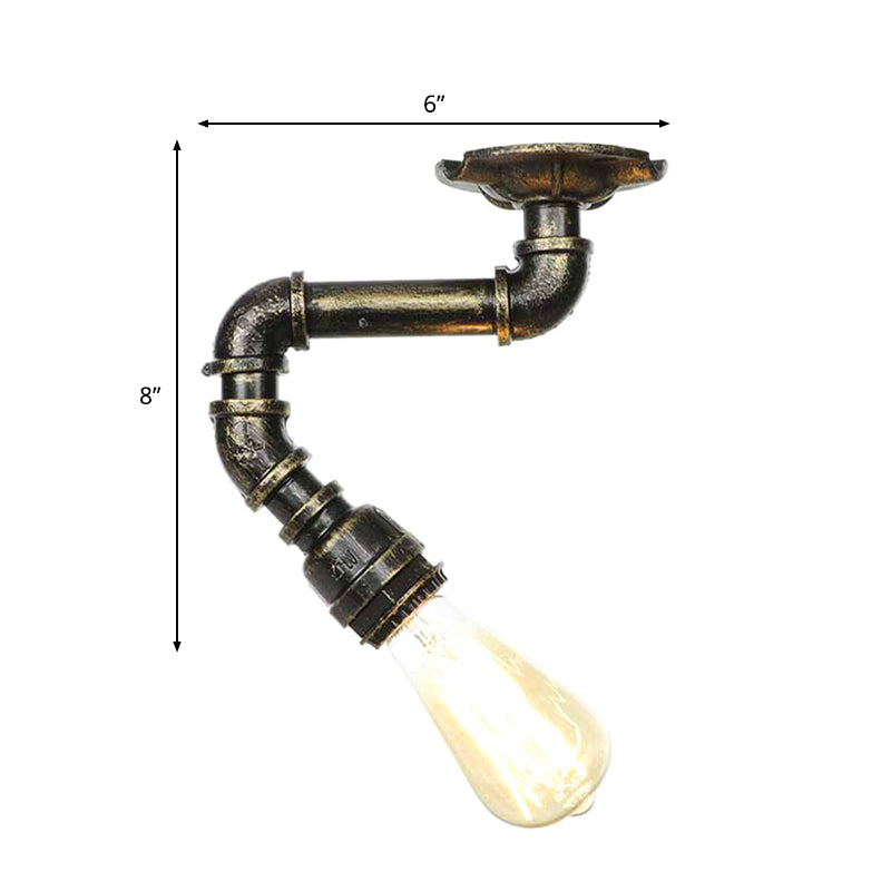 Twisted Pipe Metal Ceiling Lamp Industrial 1 Light Indoor Semi Flush Light Fixture in Aged Silver/Antique Brass/Antique Bronze Clearhalo 'Ceiling Lights' 'Close To Ceiling Lights' 'Close to ceiling' 'Semi-flushmount' Lighting' 1971759