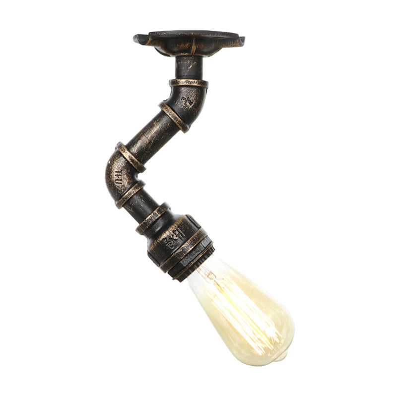 Twisted Pipe Metal Ceiling Lamp Industrial 1 Light Indoor Semi Flush Light Fixture in Aged Silver/Antique Brass/Antique Bronze Antique Bronze B Clearhalo 'Ceiling Lights' 'Close To Ceiling Lights' 'Close to ceiling' 'Semi-flushmount' Lighting' 1971761