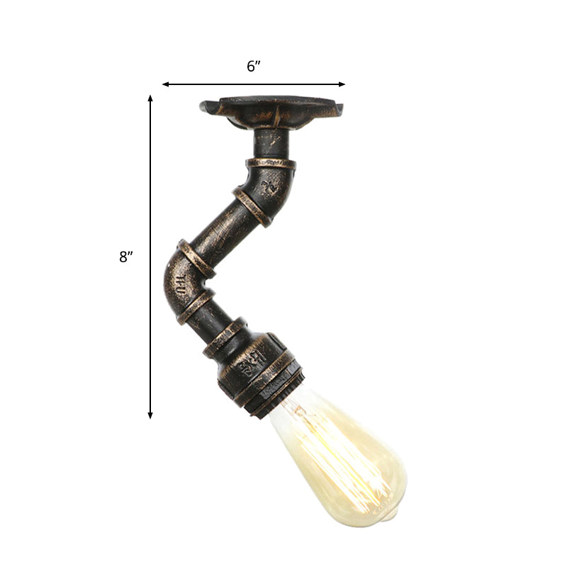 Twisted Pipe Metal Ceiling Lamp Industrial 1 Light Indoor Semi Flush Light Fixture in Aged Silver/Antique Brass/Antique Bronze Clearhalo 'Ceiling Lights' 'Close To Ceiling Lights' 'Close to ceiling' 'Semi-flushmount' Lighting' 1971764