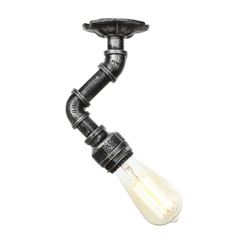 Twisted Pipe Metal Ceiling Lamp Industrial 1 Light Indoor Semi Flush Light Fixture in Aged Silver/Antique Brass/Antique Bronze Clearhalo 'Ceiling Lights' 'Close To Ceiling Lights' 'Close to ceiling' 'Semi-flushmount' Lighting' 1971765