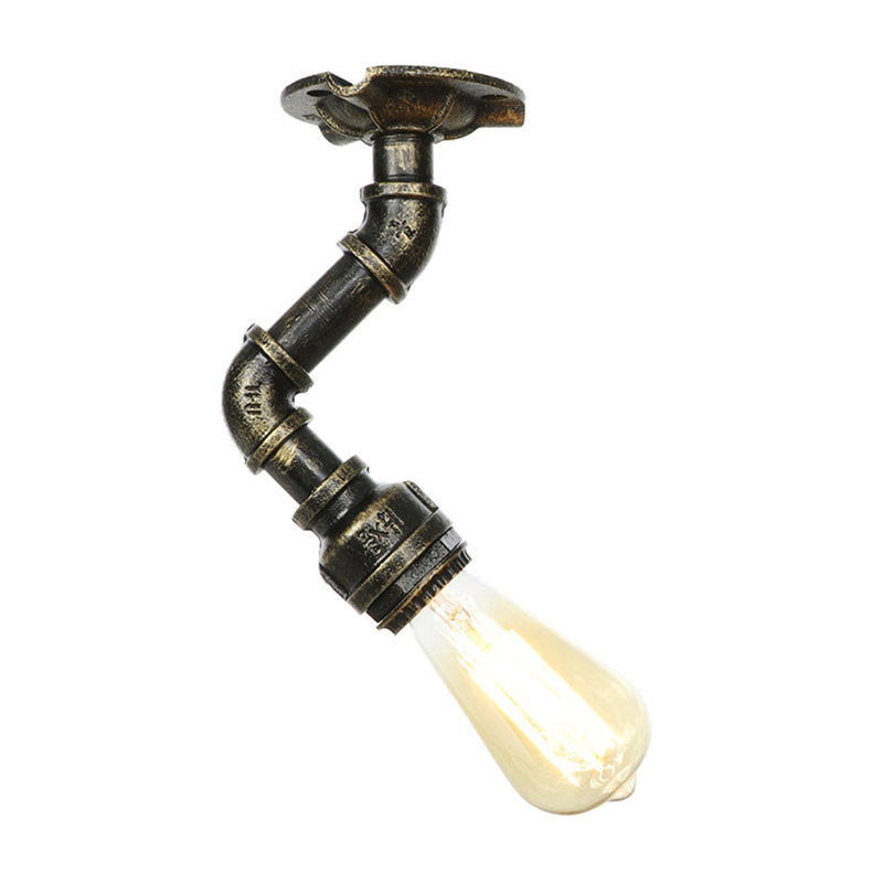 Twisted Pipe Metal Ceiling Lamp Industrial 1 Light Indoor Semi Flush Light Fixture in Aged Silver/Antique Brass/Antique Bronze Clearhalo 'Ceiling Lights' 'Close To Ceiling Lights' 'Close to ceiling' 'Semi-flushmount' Lighting' 1971769