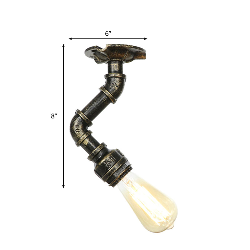 Twisted Pipe Metal Ceiling Lamp Industrial 1 Light Indoor Semi Flush Light Fixture in Aged Silver/Antique Brass/Antique Bronze Clearhalo 'Ceiling Lights' 'Close To Ceiling Lights' 'Close to ceiling' 'Semi-flushmount' Lighting' 1971770