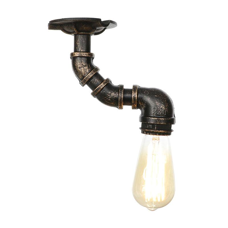 Twisted Pipe Metal Ceiling Lamp Industrial 1 Light Indoor Semi Flush Light Fixture in Aged Silver/Antique Brass/Antique Bronze Antique Brass C Clearhalo 'Ceiling Lights' 'Close To Ceiling Lights' 'Close to ceiling' 'Semi-flushmount' Lighting' 1971772