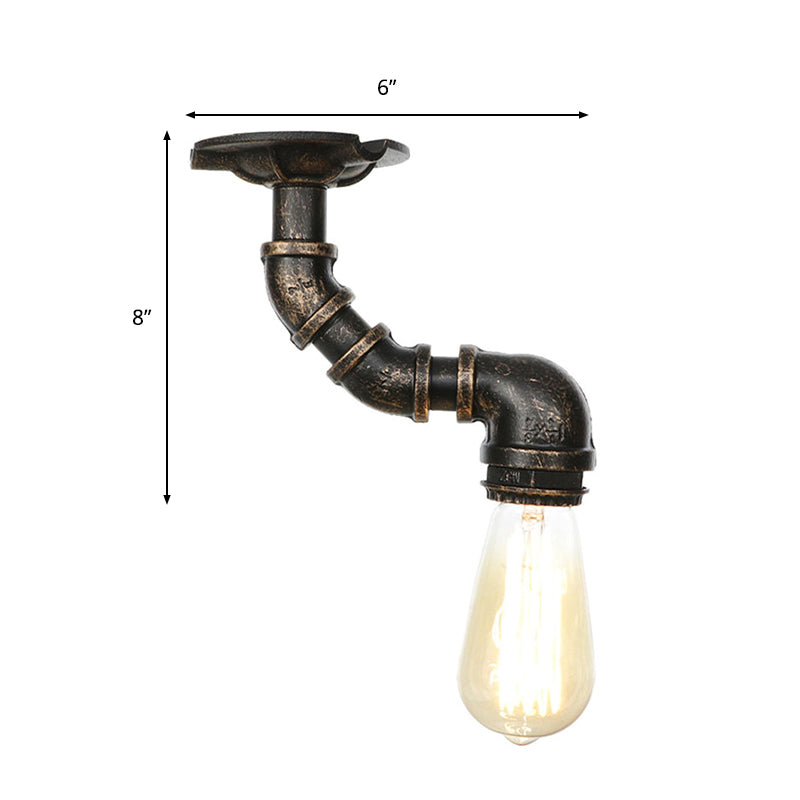 Twisted Pipe Metal Ceiling Lamp Industrial 1 Light Indoor Semi Flush Light Fixture in Aged Silver/Antique Brass/Antique Bronze Clearhalo 'Ceiling Lights' 'Close To Ceiling Lights' 'Close to ceiling' 'Semi-flushmount' Lighting' 1971774