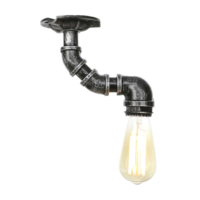 Twisted Pipe Metal Ceiling Lamp Industrial 1 Light Indoor Semi Flush Light Fixture in Aged Silver/Antique Brass/Antique Bronze Aged Silver Clearhalo 'Ceiling Lights' 'Close To Ceiling Lights' 'Close to ceiling' 'Semi-flushmount' Lighting' 1971775