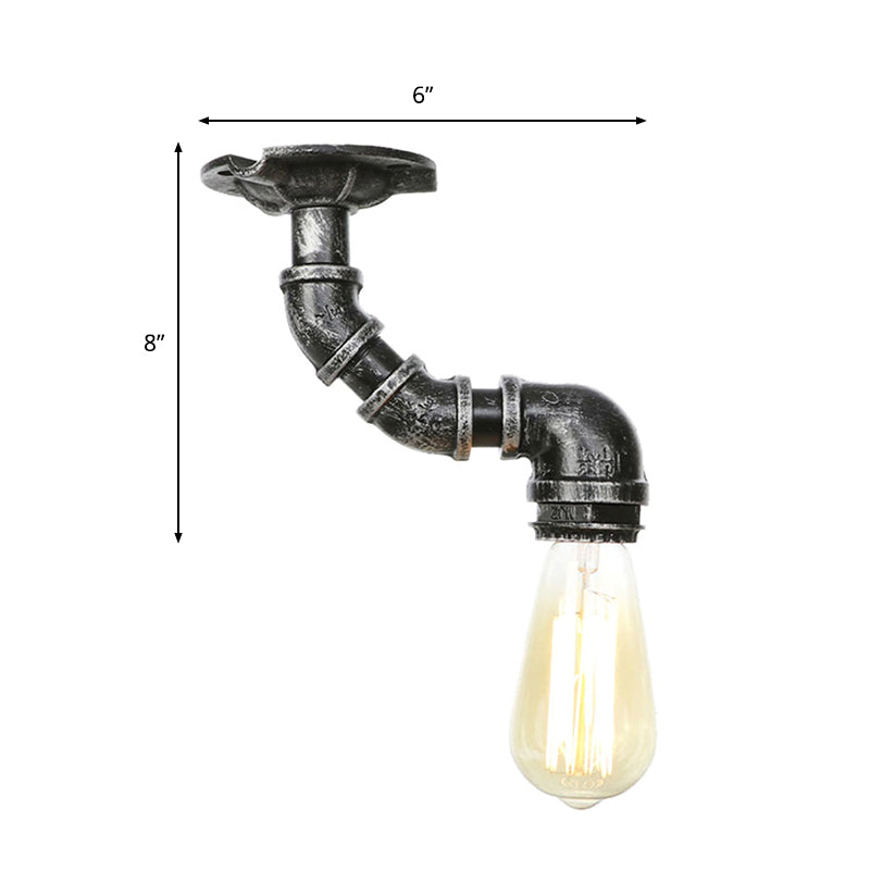 Twisted Pipe Metal Ceiling Lamp Industrial 1 Light Indoor Semi Flush Light Fixture in Aged Silver/Antique Brass/Antique Bronze Clearhalo 'Ceiling Lights' 'Close To Ceiling Lights' 'Close to ceiling' 'Semi-flushmount' Lighting' 1971776