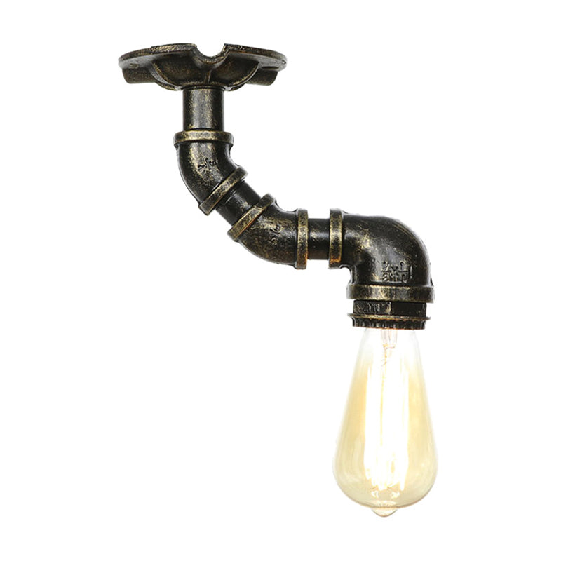 Twisted Pipe Metal Ceiling Lamp Industrial 1 Light Indoor Semi Flush Light Fixture in Aged Silver/Antique Brass/Antique Bronze Antique Bronze C Clearhalo 'Ceiling Lights' 'Close To Ceiling Lights' 'Close to ceiling' 'Semi-flushmount' Lighting' 1971777