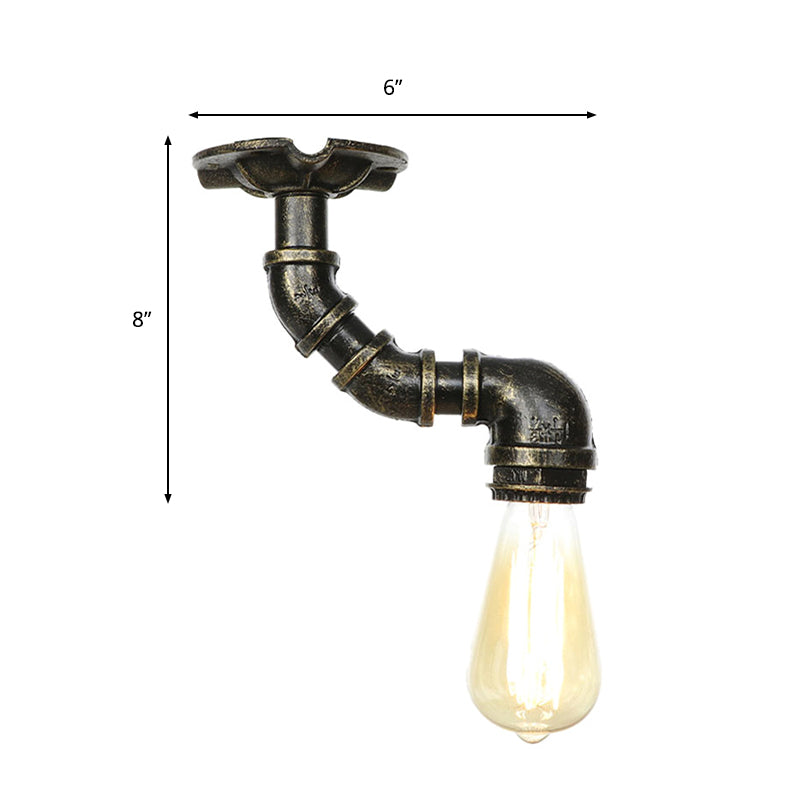 Twisted Pipe Metal Ceiling Lamp Industrial 1 Light Indoor Semi Flush Light Fixture in Aged Silver/Antique Brass/Antique Bronze Clearhalo 'Ceiling Lights' 'Close To Ceiling Lights' 'Close to ceiling' 'Semi-flushmount' Lighting' 1971778