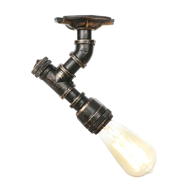 Twisted Pipe Metal Ceiling Lamp Industrial 1 Light Indoor Semi Flush Light Fixture in Aged Silver/Antique Brass/Antique Bronze Antique Brass D Clearhalo 'Ceiling Lights' 'Close To Ceiling Lights' 'Close to ceiling' 'Semi-flushmount' Lighting' 1971779