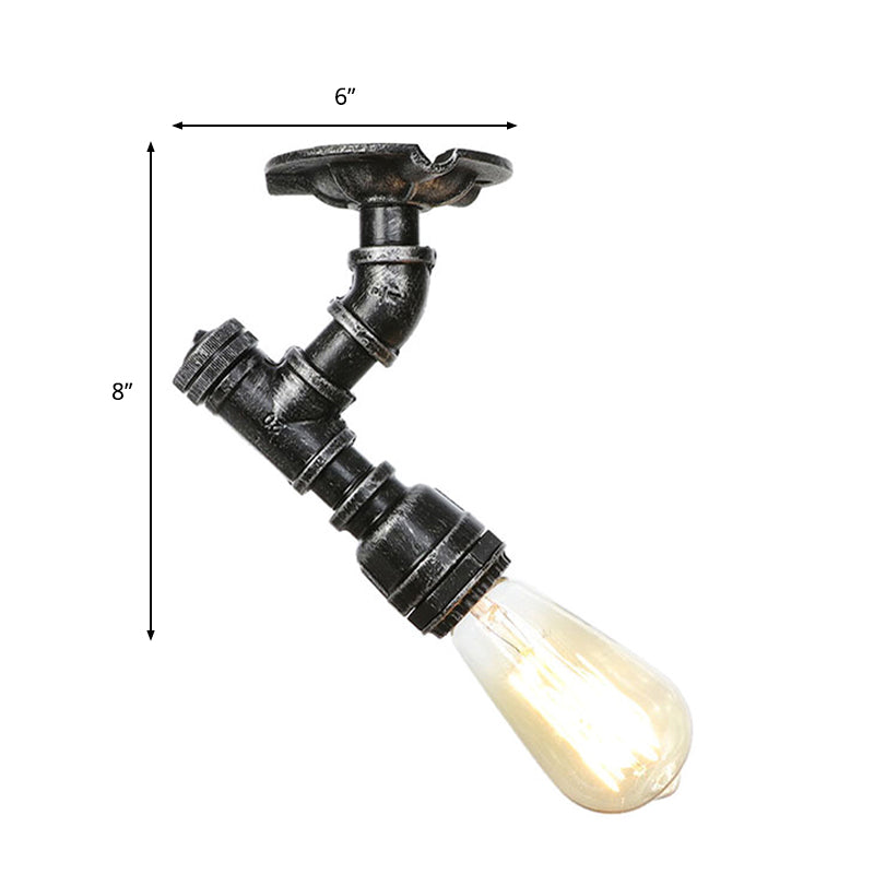 Twisted Pipe Metal Ceiling Lamp Industrial 1 Light Indoor Semi Flush Light Fixture in Aged Silver/Antique Brass/Antique Bronze Clearhalo 'Ceiling Lights' 'Close To Ceiling Lights' 'Close to ceiling' 'Semi-flushmount' Lighting' 1971782