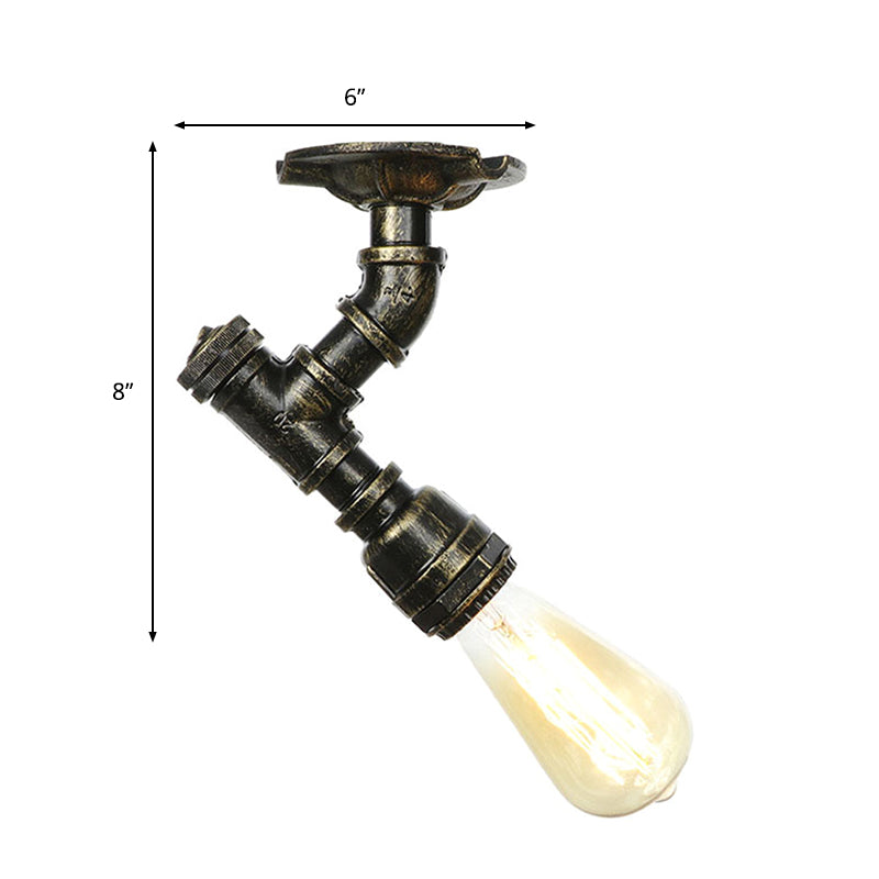 Twisted Pipe Metal Ceiling Lamp Industrial 1 Light Indoor Semi Flush Light Fixture in Aged Silver/Antique Brass/Antique Bronze Clearhalo 'Ceiling Lights' 'Close To Ceiling Lights' 'Close to ceiling' 'Semi-flushmount' Lighting' 1971784