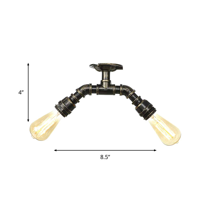 Bare Bulb Indoor Semi Flush Mount Retro Metallic 2 Lights Antique Silver/Aged Brass/Antique Bronze Close to Ceiling Lamp - Clearhalo - 'Ceiling Lights' - 'Close To Ceiling Lights' - 'Close to ceiling' - 'Semi-flushmount' - Lighting' - 1971796