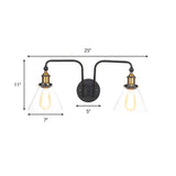 2 Lights Clear Glass Sconce Lamp Industrial Style Black Cone/Bowl Living Room Wall Lighting Idea Clearhalo 'Cast Iron' 'Glass' 'Industrial wall lights' 'Industrial' 'Middle century wall lights' 'Modern' 'Tiffany' 'Traditional wall lights' 'Wall Lamps & Sconces' 'Wall Lights' Lighting' 1971807