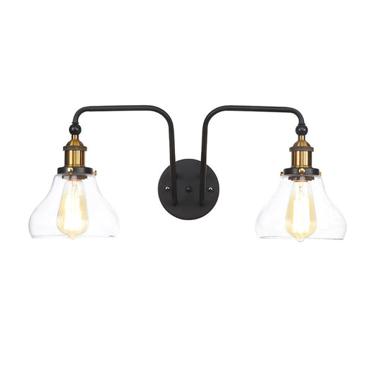 Pear/Bell Indoor Wall Mount Lamp Factory Clear Glass 2 Lights Sconce Light Fixture in Black Black Pear Clearhalo 'Cast Iron' 'Glass' 'Industrial wall lights' 'Industrial' 'Middle century wall lights' 'Modern' 'Tiffany' 'Traditional wall lights' 'Wall Lamps & Sconces' 'Wall Lights' Lighting' 1971814