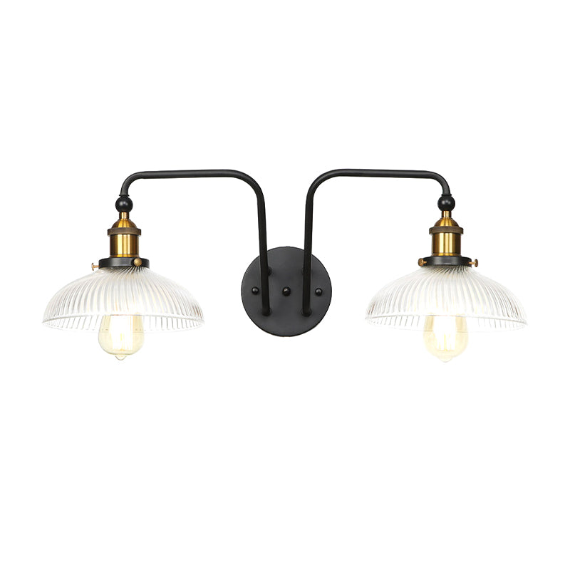 Black Globe/Bowl Sconce Lamp Industrial Style Clear Glass 2 Lights Dining Room Wall Lighting Black Bowl Clearhalo 'Cast Iron' 'Glass' 'Industrial wall lights' 'Industrial' 'Middle century wall lights' 'Modern' 'Tiffany' 'Traditional wall lights' 'Wall Lamps & Sconces' 'Wall Lights' Lighting' 1971820