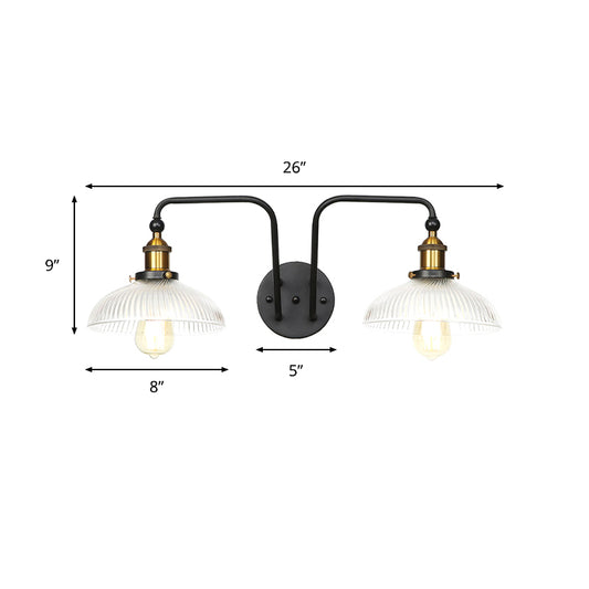 Black Globe/Bowl Sconce Lamp Industrial Style Clear Glass 2 Lights Dining Room Wall Lighting Clearhalo 'Cast Iron' 'Glass' 'Industrial wall lights' 'Industrial' 'Middle century wall lights' 'Modern' 'Tiffany' 'Traditional wall lights' 'Wall Lamps & Sconces' 'Wall Lights' Lighting' 1971821