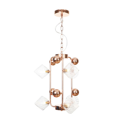 Diamond Living Room Chandelier Lighting Vintage Clear/Amber Ribbing Glass 6/8/10 Bulbs Copper/Gold Finish LED Pendant Lamp 6 Copper Clear Clearhalo 'Ceiling Lights' 'Chandeliers' 'Glass shade' 'Glass' 'Industrial Chandeliers' 'Industrial' 'Middle Century Chandeliers' 'Tiffany' Lighting' 1971880