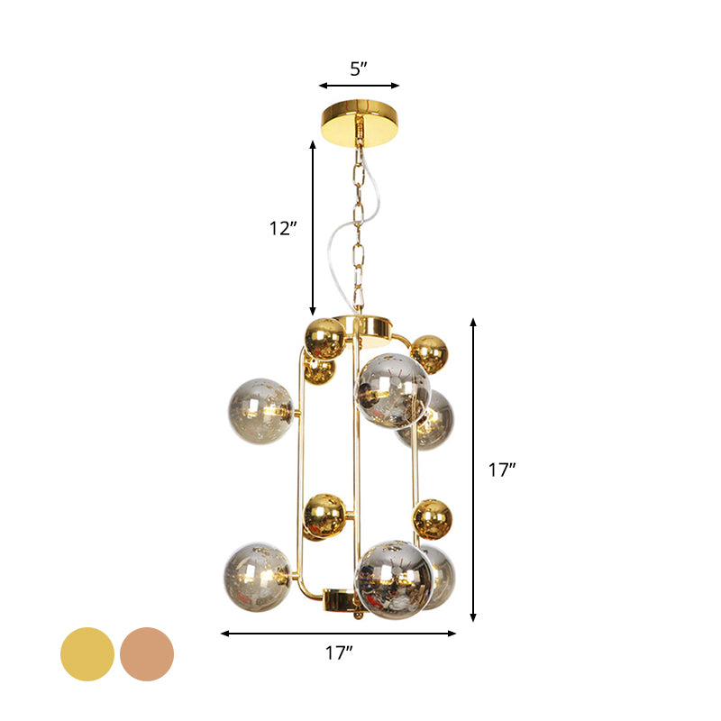 Copper/Gold Finish Ball Hanging Chandelier Industrial Clear/Amber/Smoke Gray Mirror Glass 6/8/10 Heads Living Room Ceiling Light Clearhalo 'Ceiling Lights' 'Chandeliers' 'Glass shade' 'Glass' 'Industrial Chandeliers' 'Industrial' 'Middle Century Chandeliers' 'Tiffany' Lighting' 1971904