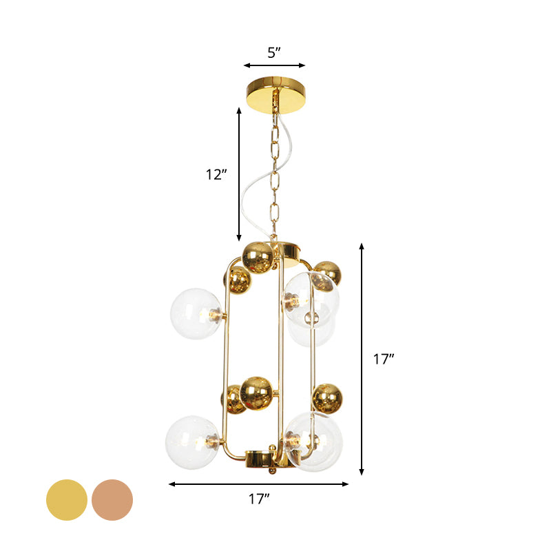 Copper/Gold Finish Ball Hanging Chandelier Industrial Clear/Amber/Smoke Gray Mirror Glass 6/8/10 Heads Living Room Ceiling Light Clearhalo 'Ceiling Lights' 'Chandeliers' 'Glass shade' 'Glass' 'Industrial Chandeliers' 'Industrial' 'Middle Century Chandeliers' 'Tiffany' Lighting' 1971909