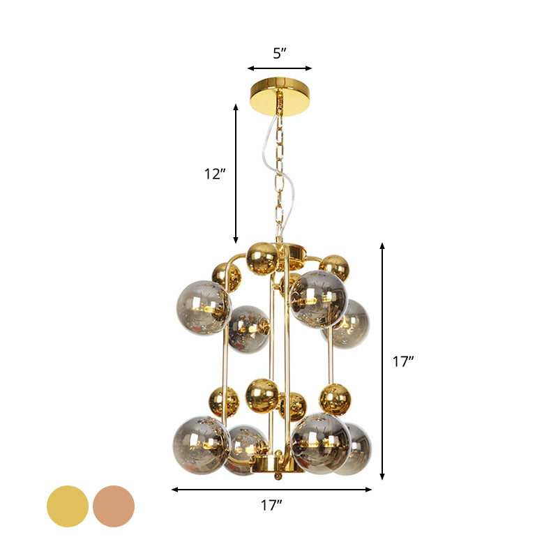 Copper/Gold Finish Ball Hanging Chandelier Industrial Clear/Amber/Smoke Gray Mirror Glass 6/8/10 Heads Living Room Ceiling Light Clearhalo 'Ceiling Lights' 'Chandeliers' 'Glass shade' 'Glass' 'Industrial Chandeliers' 'Industrial' 'Middle Century Chandeliers' 'Tiffany' Lighting' 1971912