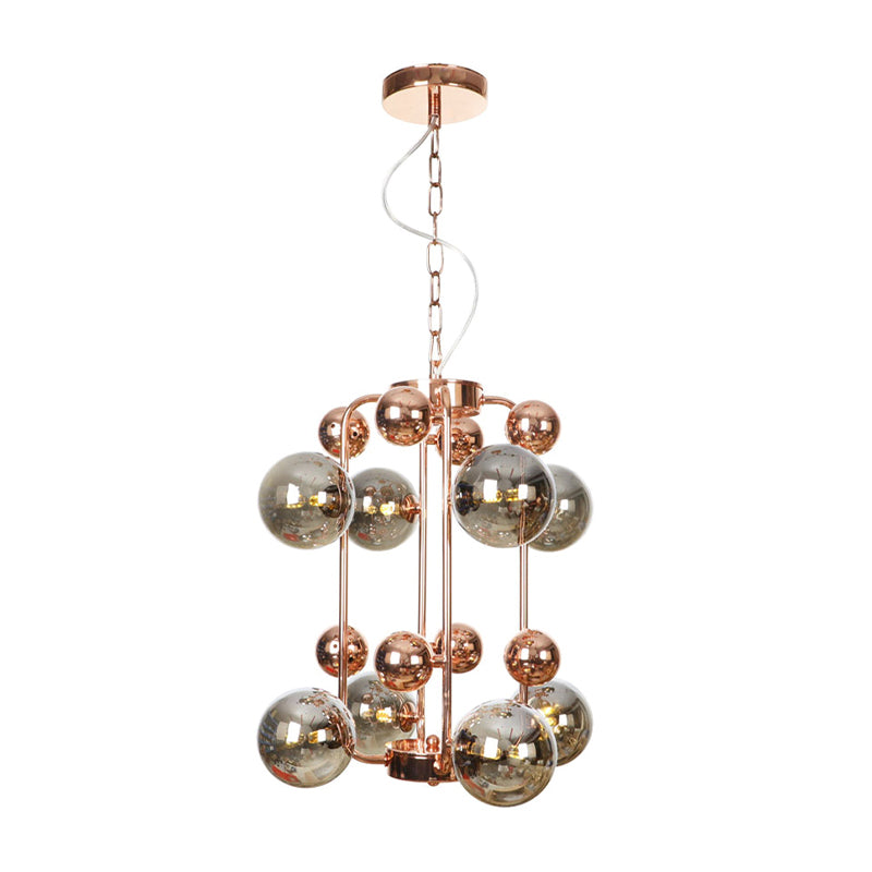 Copper/Gold Finish Ball Hanging Chandelier Industrial Clear/Amber/Smoke Gray Mirror Glass 6/8/10 Heads Living Room Ceiling Light Clearhalo 'Ceiling Lights' 'Chandeliers' 'Glass shade' 'Glass' 'Industrial Chandeliers' 'Industrial' 'Middle Century Chandeliers' 'Tiffany' Lighting' 1971913