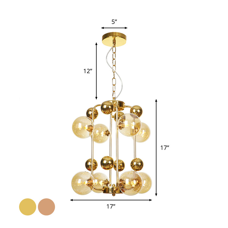 Copper/Gold Finish Ball Hanging Chandelier Industrial Clear/Amber/Smoke Gray Mirror Glass 6/8/10 Heads Living Room Ceiling Light Clearhalo 'Ceiling Lights' 'Chandeliers' 'Glass shade' 'Glass' 'Industrial Chandeliers' 'Industrial' 'Middle Century Chandeliers' 'Tiffany' Lighting' 1971915