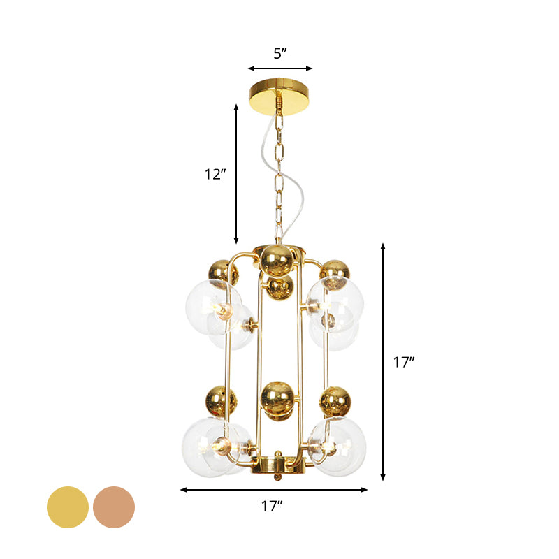 Copper/Gold Finish Ball Hanging Chandelier Industrial Clear/Amber/Smoke Gray Mirror Glass 6/8/10 Heads Living Room Ceiling Light Clearhalo 'Ceiling Lights' 'Chandeliers' 'Glass shade' 'Glass' 'Industrial Chandeliers' 'Industrial' 'Middle Century Chandeliers' 'Tiffany' Lighting' 1971918